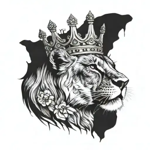 lioness wearing a crown tattoo design idea