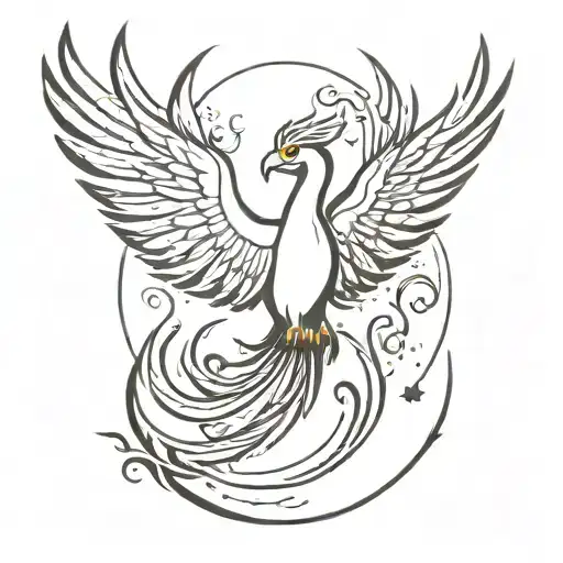 A phoenix bird rising from the ashes with flames engulfing its wings, symbolizing strength and rebirth tattoo design idea