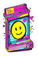 90s style with Spice Girls tape cassette Tracy Beaker book Lava lamp, yellow smile face, game, Friends on TV  tattoo design idea