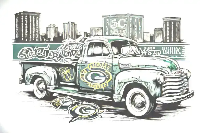 fifties Chevy truck with Green Bay Packers Logo tattoo design idea