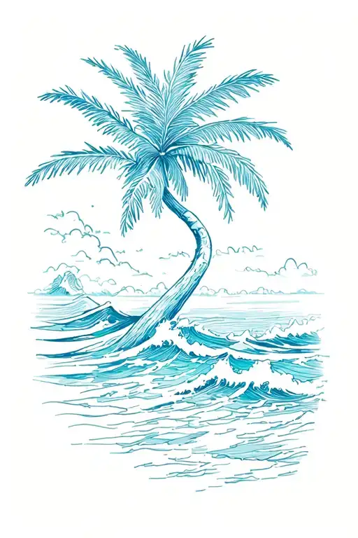 palm trees and waves tattoo design idea