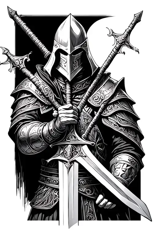 knight with sword tattoo design idea