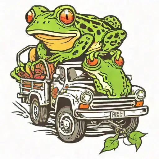 frog tow truck towing a recreation vehicle  tattoo design idea