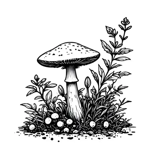 Mushroom and herb garden tattoo design idea