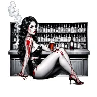 old bar sexy bloody woman sitting alcohol smokes tattoo design idea