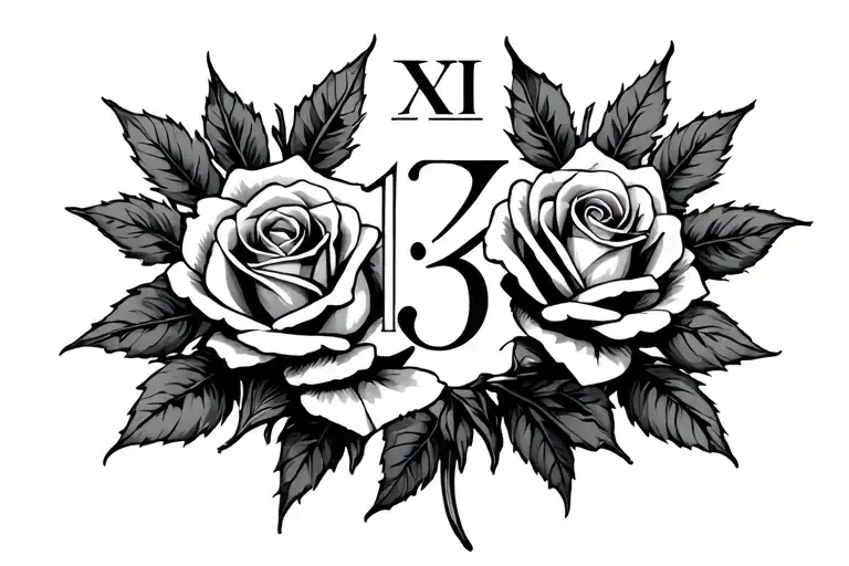 roses surrounding Roman numerals for September 13th tattoo design idea