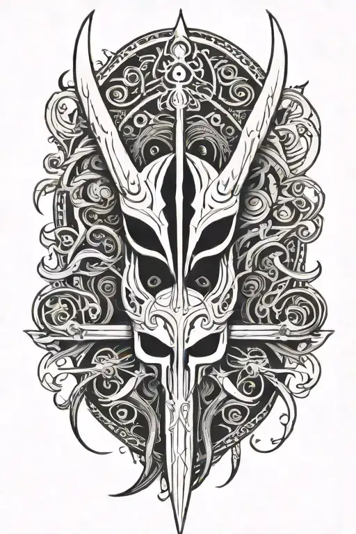 gotoco sword from the game hollow knight knight helmet with a hollow knight sword tattoo design idea