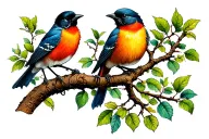 tree branch and birds perched tattoo design idea