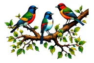 tree branch and birds perched tattoo design idea