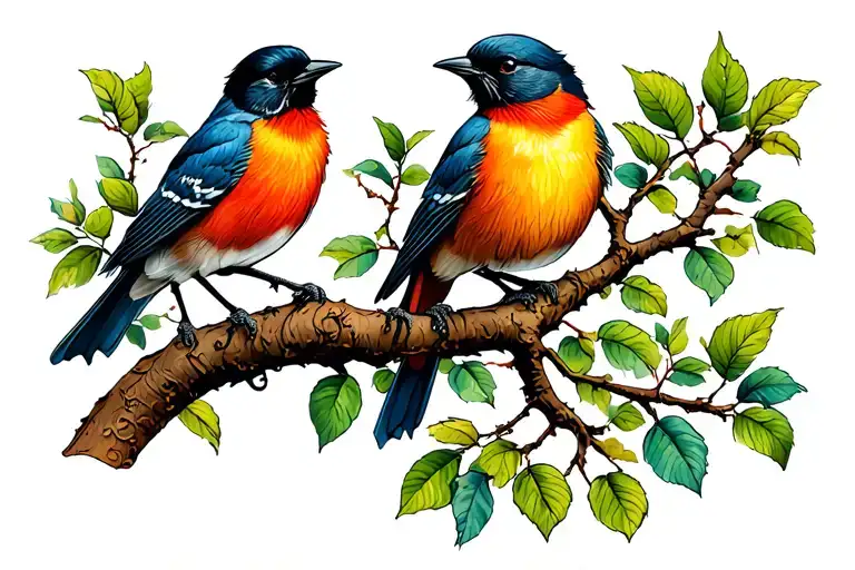 tree branch and birds perched tattoo design idea