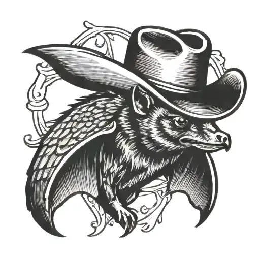 fruit bat wearing cowboy hat tattoo design idea