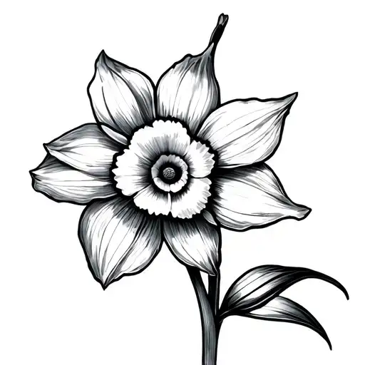 daffodil flower with long stem gothic style tattoo design idea
