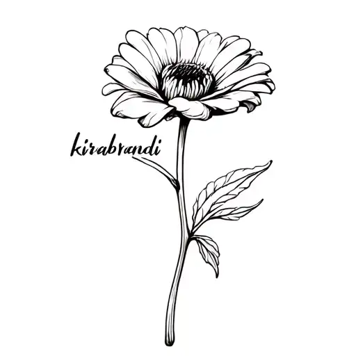 a flower to go across the arm with the stem saying kirabrandi in cursive  tattoo design idea