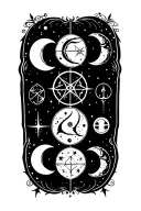Witchy symbols with moons tattoo design idea
