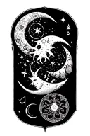 Witchy symbols with moons tattoo design idea