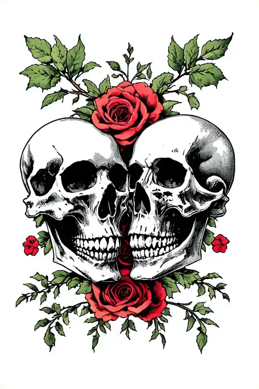 graveyard of skulls facing each other tattoo design idea