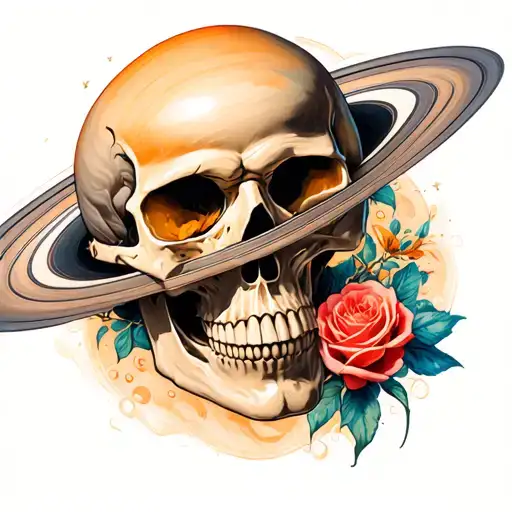 serendipity, saturn, love, skull wearing tattoo design idea
