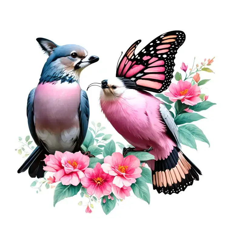 pink and dove and papillion monarch tattoo design idea