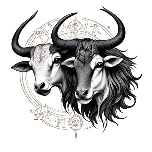 libra and taurus zodiac sign tattoo design idea
