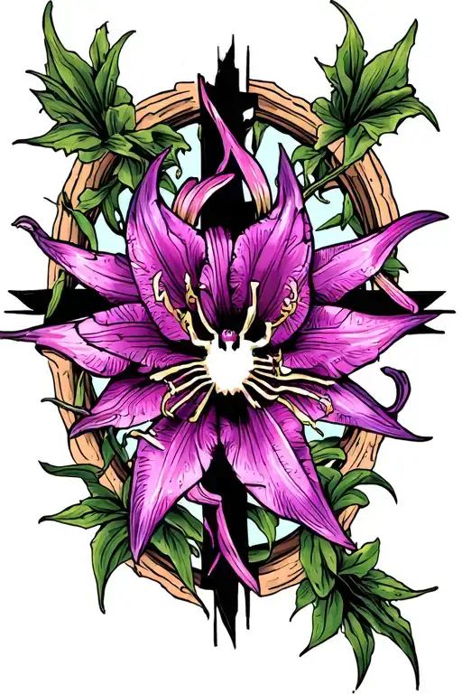 spiderlily behind cross tattoo tattoo design idea