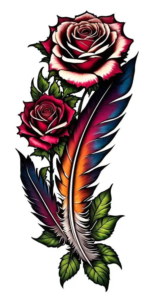 feathers horseshoe roses tattoo design idea