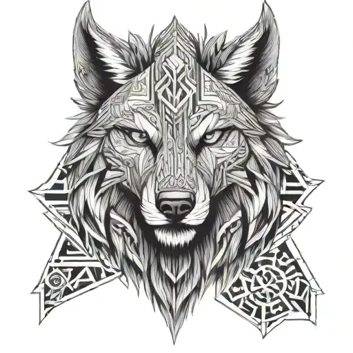 viking wolf standing tattoo design idea