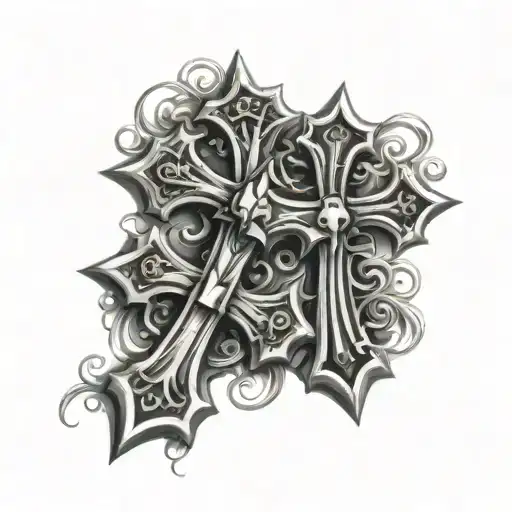 two chrome hearts crosses. men's tattoo, with some design behind the crosses and make it simple  tattoo design idea