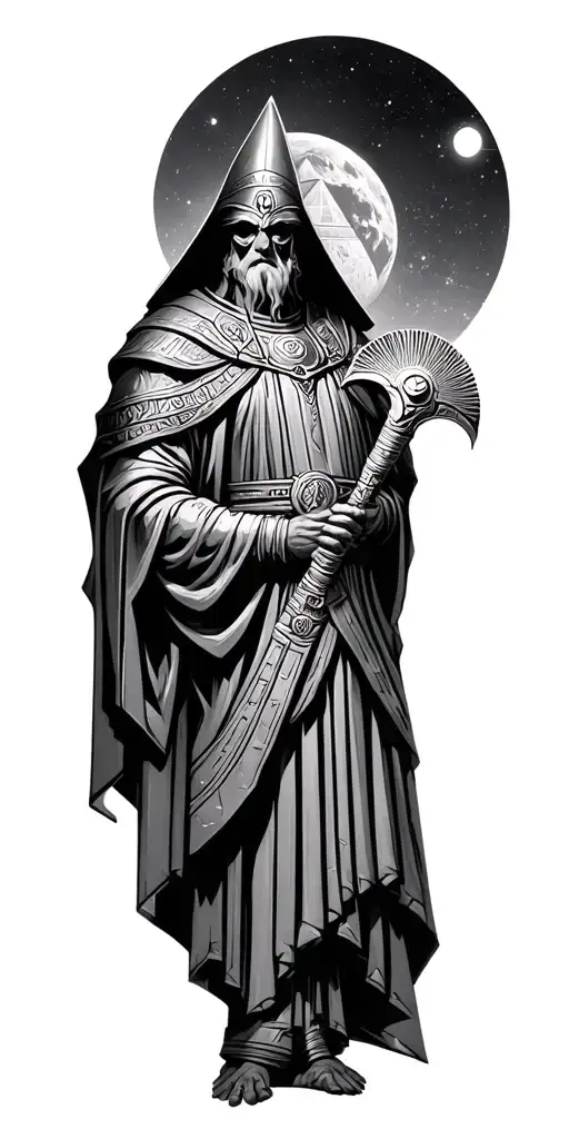 ancient lord warlock space travel pyramids tattoo design idea