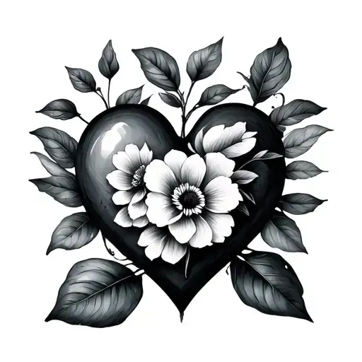 "Heart" Floral with Jade Plant Leaves tattoo design idea