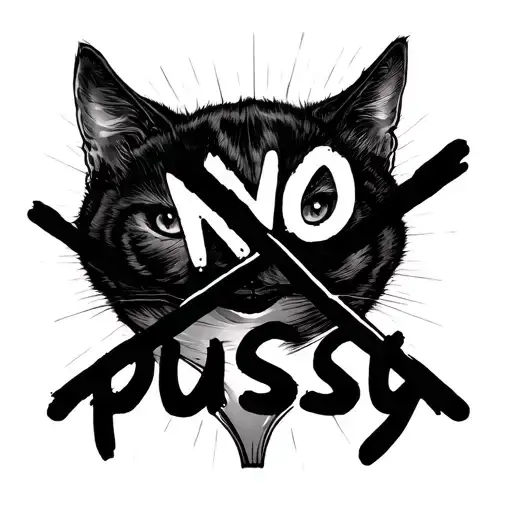 "no pussy" written, crossed out sign, vagina, explicit, nudity tattoo design idea