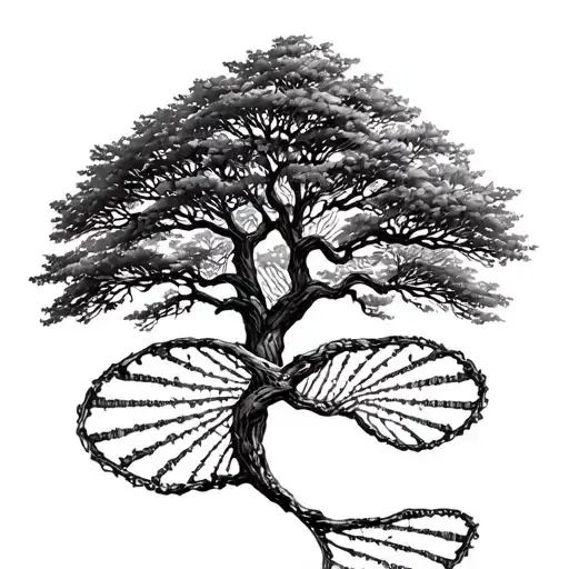 tree with dna-strand branch symbolizing life tattoo design idea