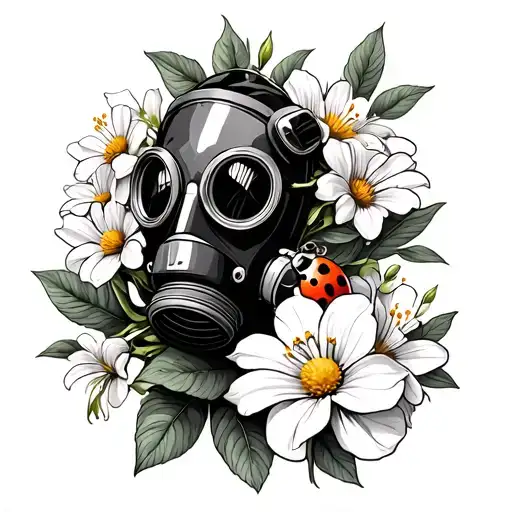 oleander, bougainvillea,  jasmine, chamomile flower, gardenia, olive, gas mask, ladybug, cicada, colorful, lemon tattoo design idea