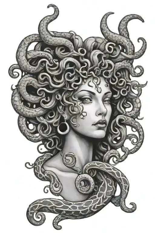 medusa goddess with boobies tattoo design idea