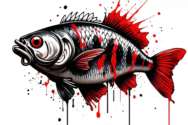 braided fishing line with big hook tattoo design idea