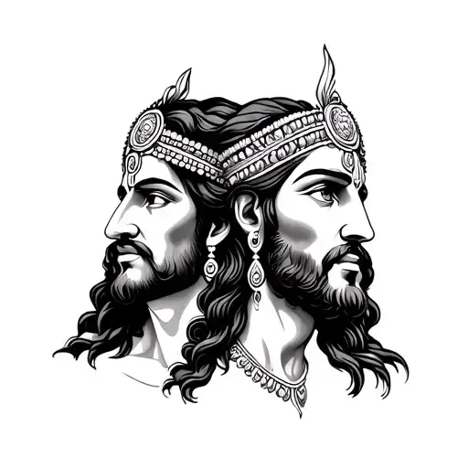 lord krishna and jesus head each other side in strictly cyber sigilism style make proper image  tattoo design idea