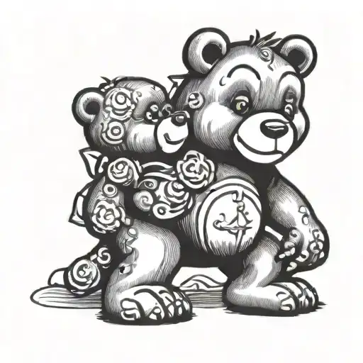 beastly care bear standing tattoo design idea