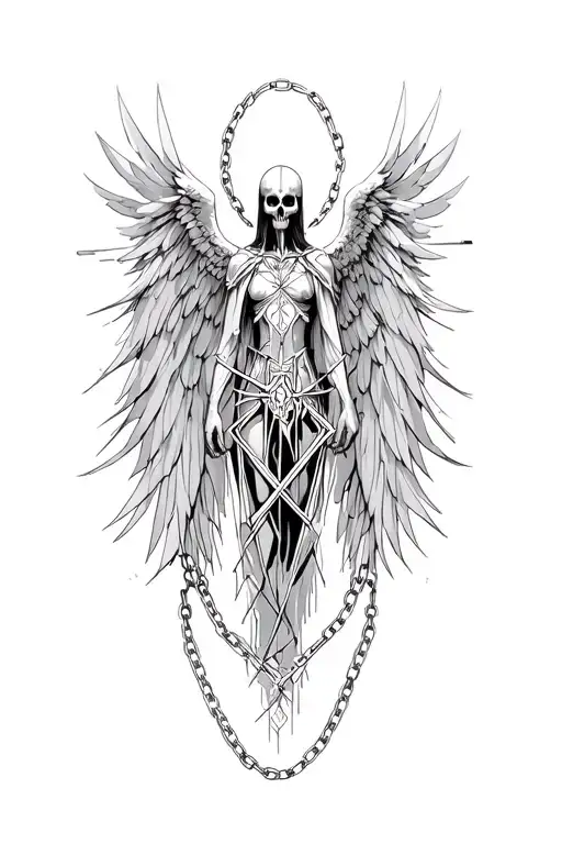 azrael, angel of death, chains tattoo design idea