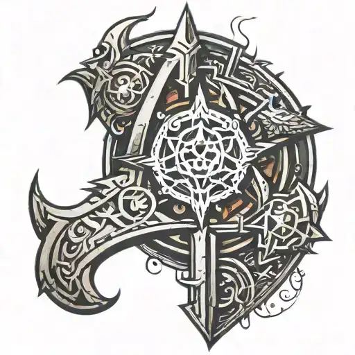 Creating a tattoo design that combines elements from the Borderlands game logo, the World of Warcraft Horde symbol, the  tattoo design idea