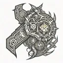 Creating a tattoo design that combines elements from the Borderlands game logo, the World of Warcraft Horde symbol, the  tattoo design idea