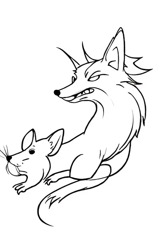 Running Fox chasing mouse tattoo design idea