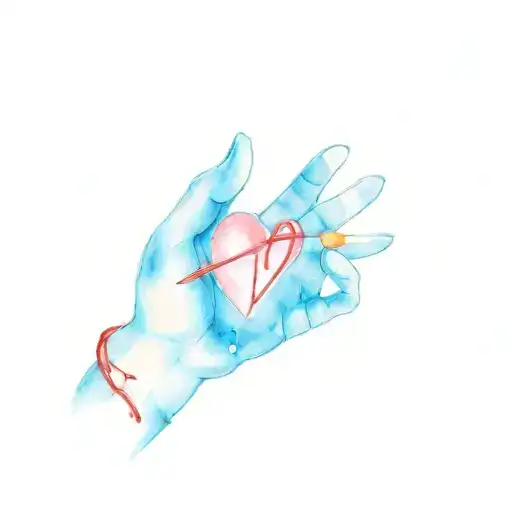 A tattoo for inner side of a pinky finger, a sky light blue emty heart with a red string. tattoo design idea