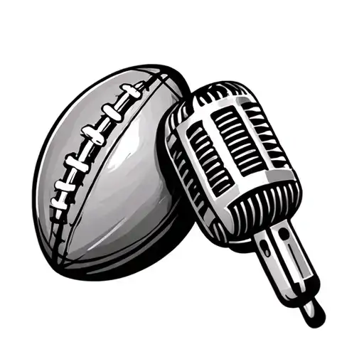 rugby ball and microphone intertwined hearts tattoo design idea