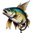 "Jamie" fish hook memorial tattoo using Roman numerals tattoo design idea