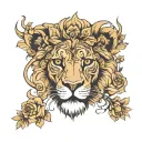 Half lion face morphing into flowers with birthdates  tattoo design idea