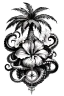 kraken hibiscus palm tree compass tattoo design idea