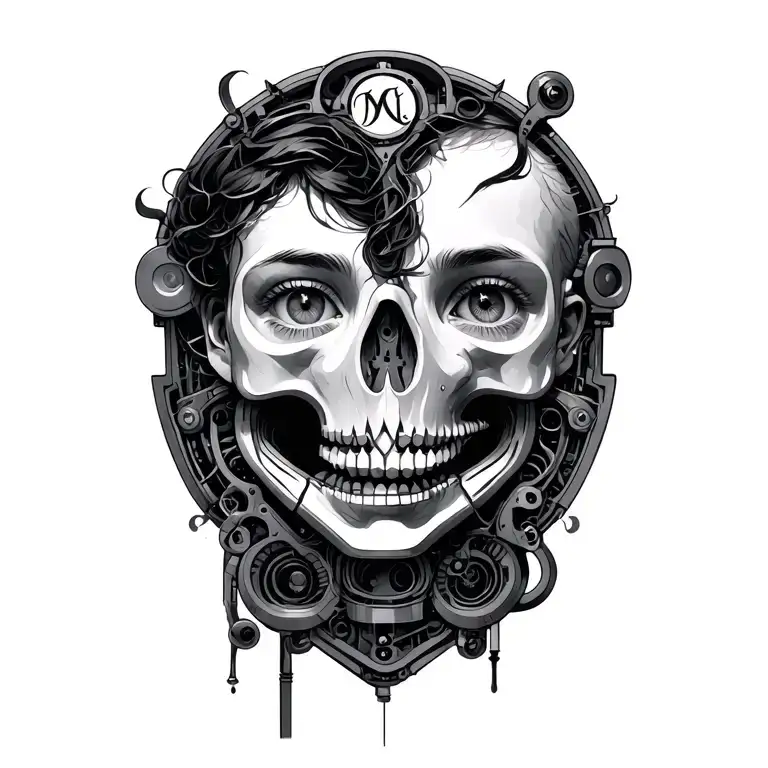 bio-mechanical, initials and birthday of 2 children, more mechanical than pneumatic, something with IT, faith tattoo design idea