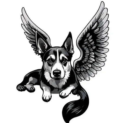 dog and angel paw with wings tattoo design idea