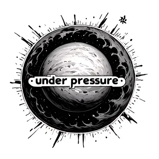 A Black Hole with text around it  that says "under pressure"  tattoo design idea