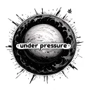 A Black Hole with text around it  that says "under pressure"  tattoo design idea