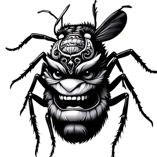 dengue mosquito with barong face style tattoo design idea